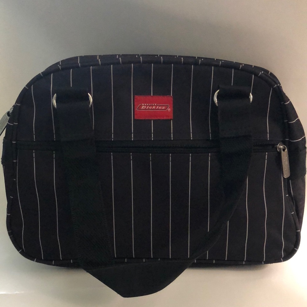 Dickies Black and White Toiletry Bag with Pinstripe Design